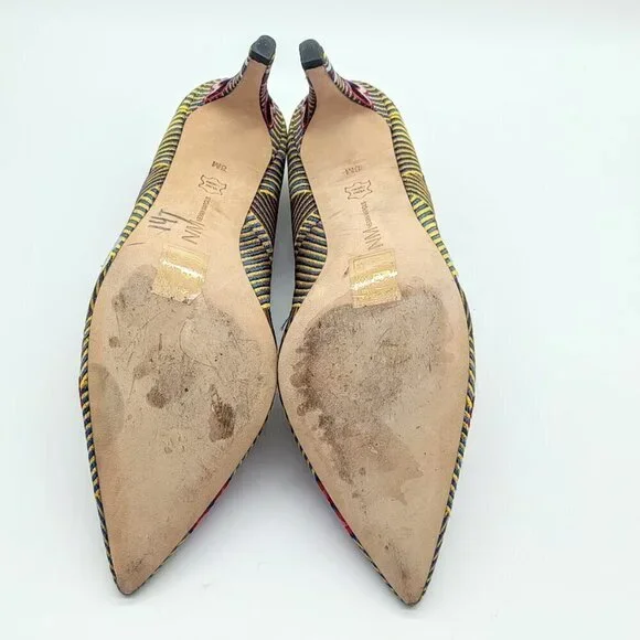 Neiman Marcus Multicolor Floral Striped Embroidered Heels 8M